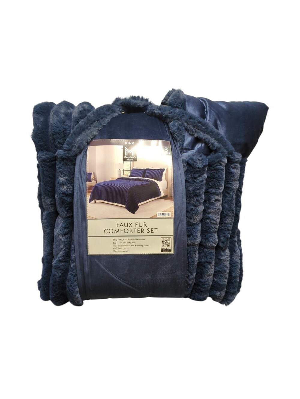 Member's Mark Faux Fur Down Alternative Comforter Set -BLUE FULL/QUEEN